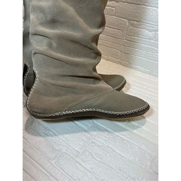 LACOSTE Cara Grey Beige Suede Leather Mid Calf Moccasin Slouch Boots - Picture 4 of 14